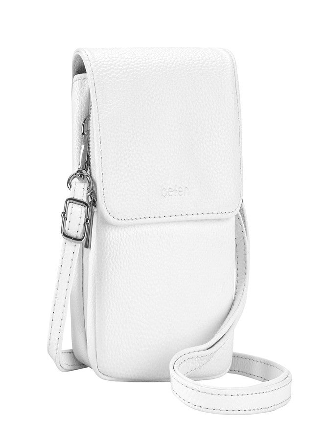befen White Small Genuine Leather Crossbody Bags for Women, Lightweight Cell Phone Crossbody Purse Bag with RFID Card Slots - Image 1
